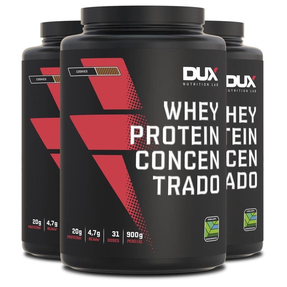Kit 3 Whey Protein Concentrado Dux Cookies 900G