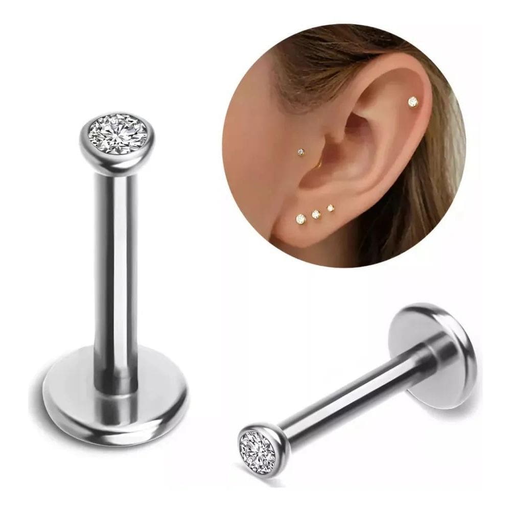 2X Piercing Titânio Ponto De Luz Zircônia Conchlabret Helix