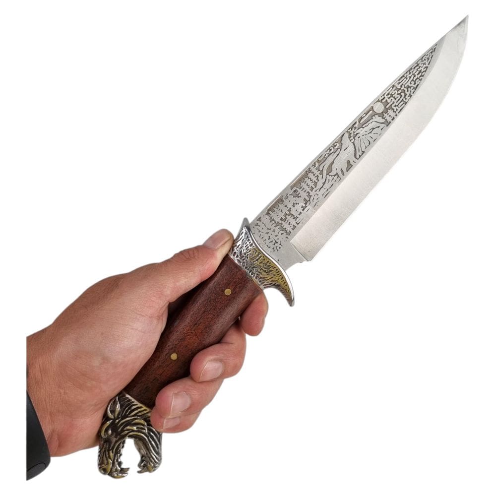 Faca De Camping Fulltang Com Cabo Decorado Cabeça De Tigre