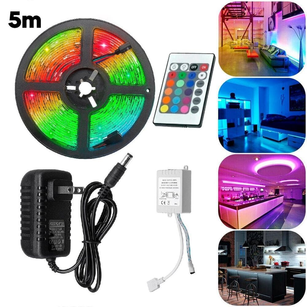 Fita Led Rgb 5M Multicores Digital Luz Brilho Controle Fonte