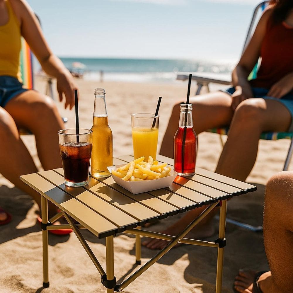 Mesa Mesinha Praia Camping Jardim Dobrável 52X50 Com Mochila