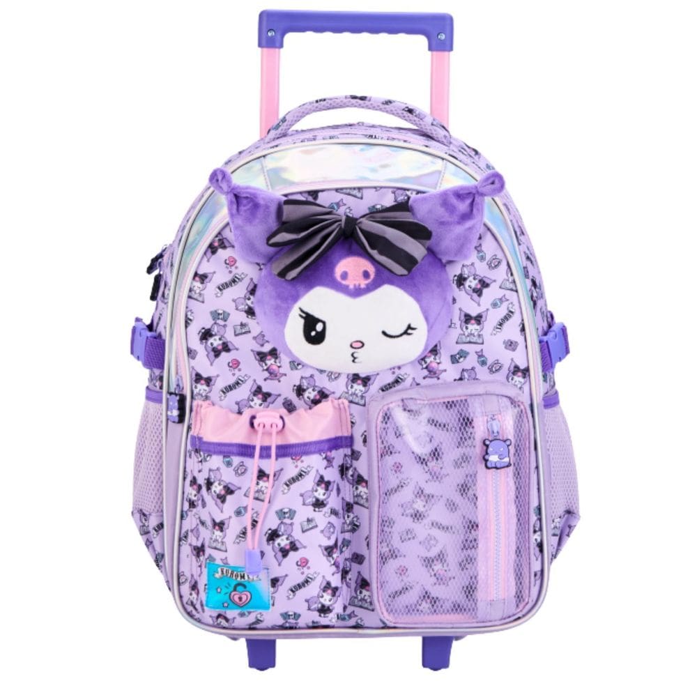 Mochila Escolar De Rodas Kuromi Hello Kitty Luxo Plush