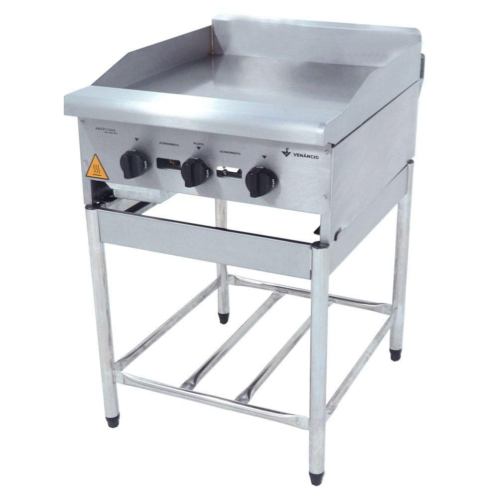 Chapa Americana a Gás 60 cm Profissional com Pés 18 mm Gás Natural Venâncio CGP60