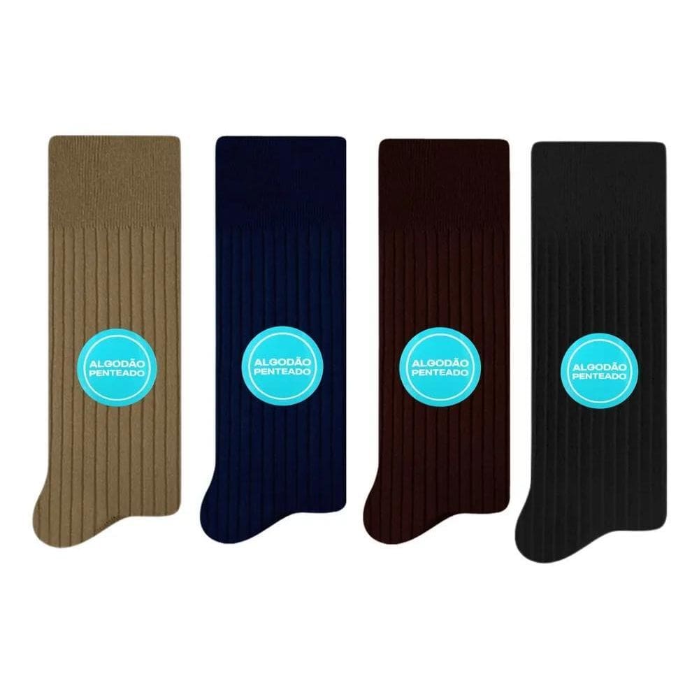 2X Kit 4 Pares De Meias Social Masculino Algodão Selene 8005