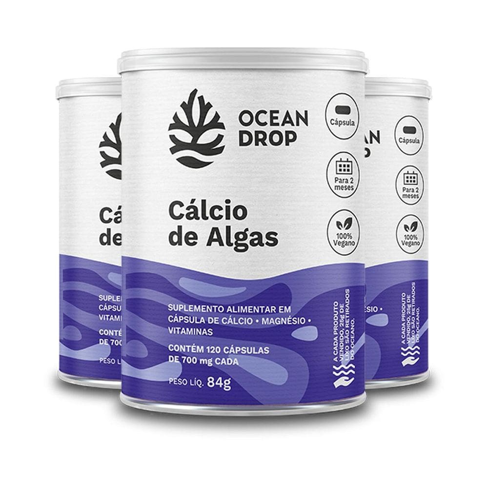 Kit 3 Cálcio De Algas Ocean Drop Vegano 120 Cápsulas