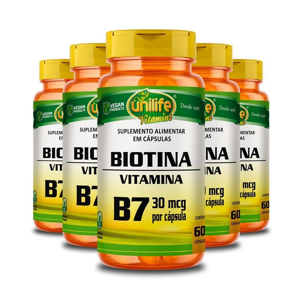 Kit 5 Vitamina B7 Biotina 60 Cápsulas Unilife