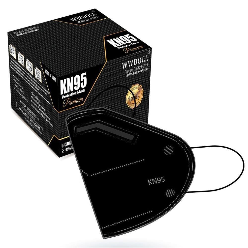 01 Máscara Kn95 Premium Descartável Preta Wwdoll Com Filtro