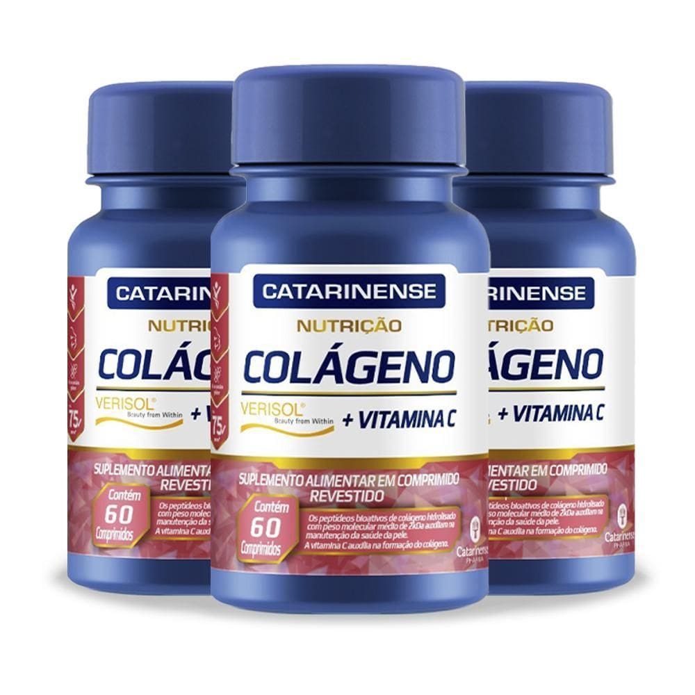 Kit 3 Colágeno Verisol + Vitamina C Catarinense 60 Cápsulas