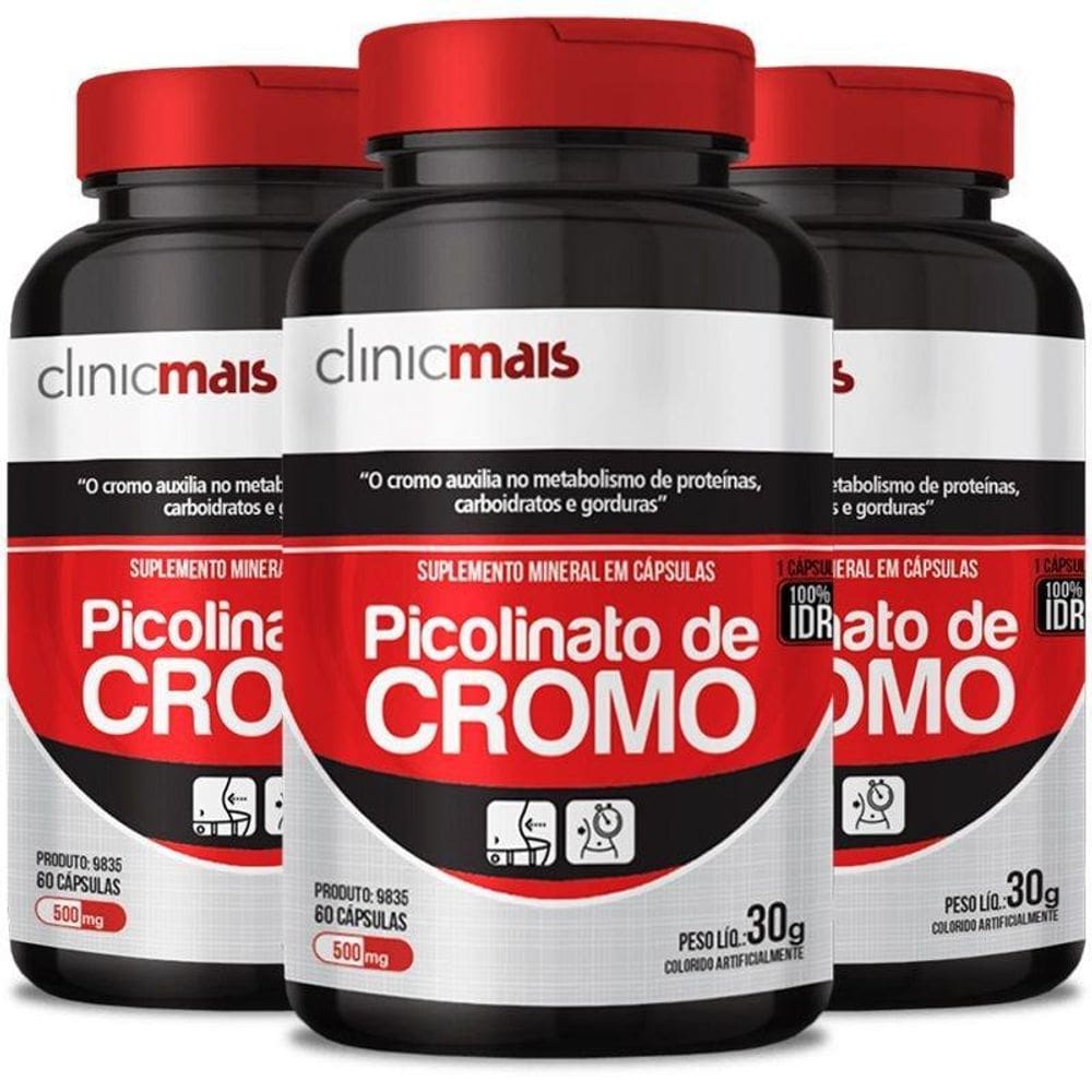 Kit 3 Picolinato De Cromo 500Mg Clinicmais 60 Cápsulas