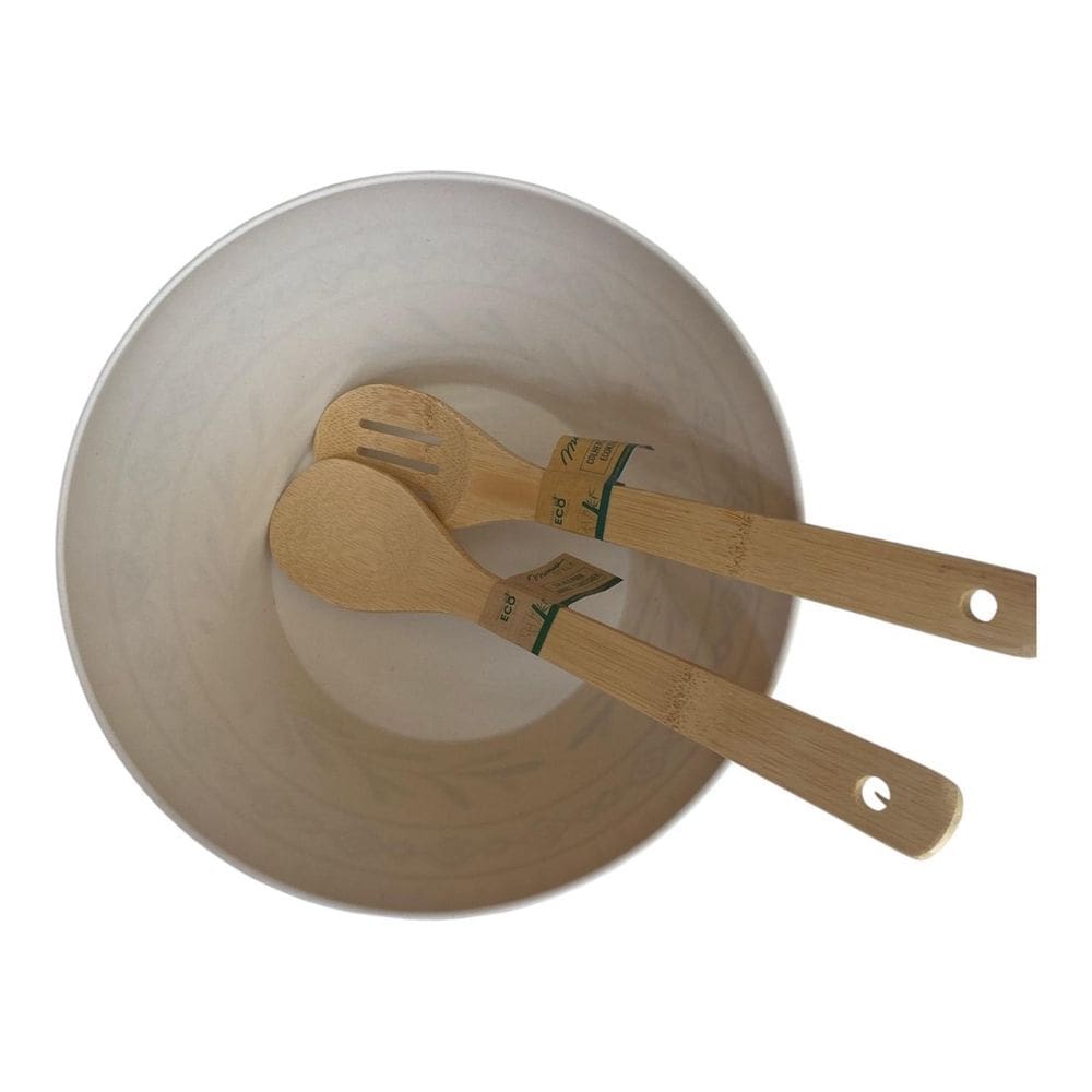 Saladeira De Fibra De Bambu 25 X 11 Cm Com Pegador De Bambu