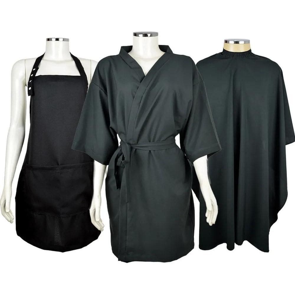 2X Kit Roupão, Avental E Capa De Corte Cabelo Salão De Belez