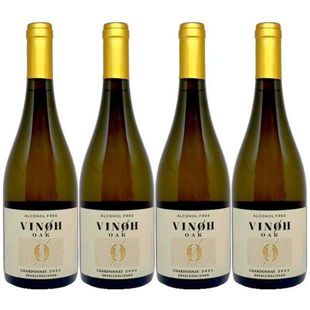 Kit 4 Vinho Sem Álcool Branco Seco Chardonnay Vinoh 750Ml