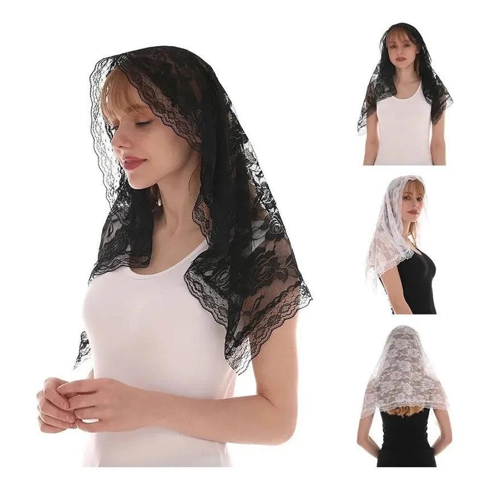 2X Véu Congregação Ccb Ou Católica Renda Boradado Preto Bran