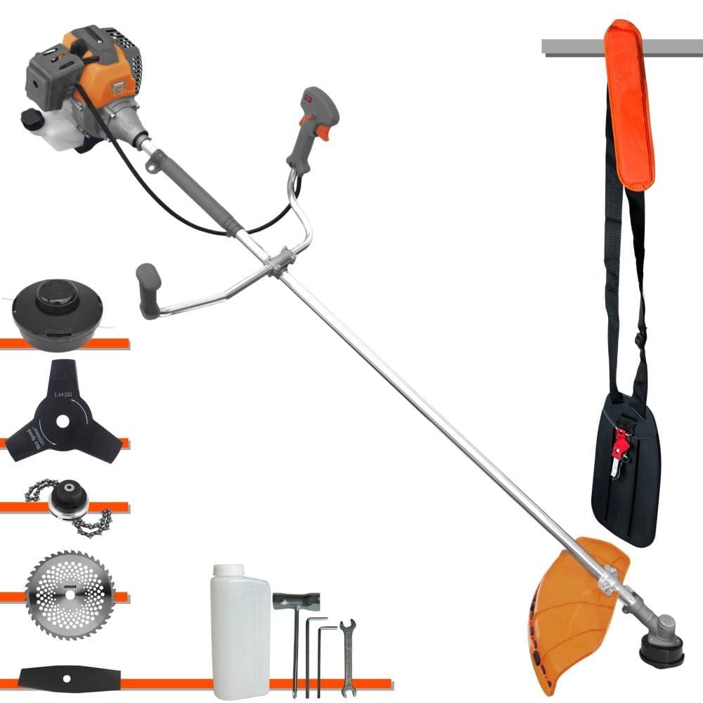 Podador de Cortar Grama Tekna RL430-P À Gasolina 2T 1,7HP 43cc Com Lâmina Facão + Lâmina 3 Pontas + Disco 40 Dentes + Trimmer + Carretel de Nylon