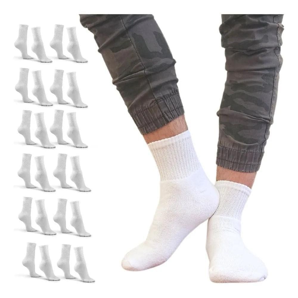 2X Kit 12 Pares Meias Masculina Cano Alto Algodão Longo Médi