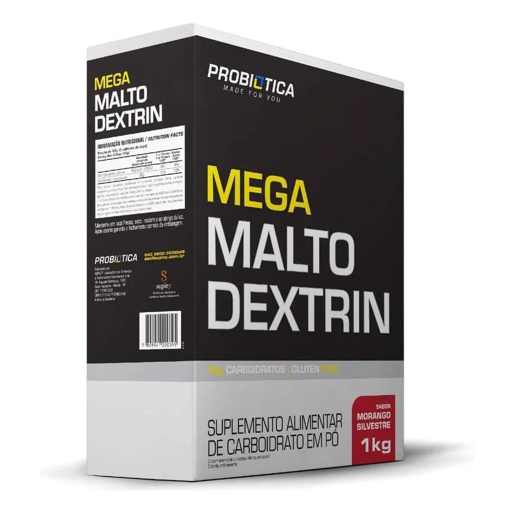 2X Mega Malto Dextrin Caixa 1 Kg - Probiótica Sabor Morango