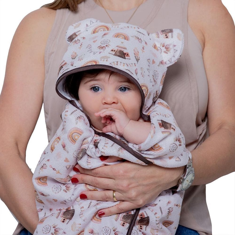 Toalha Fralda De Banho Com Capuz Bebê 80Cm X 70Cm Urso Bege