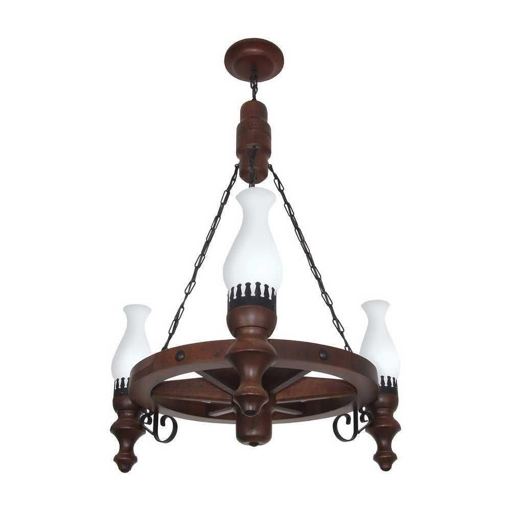 Lustre Roda de Carroça Envelhecido 3 Lâmpadas 903E - Luminárias Müller