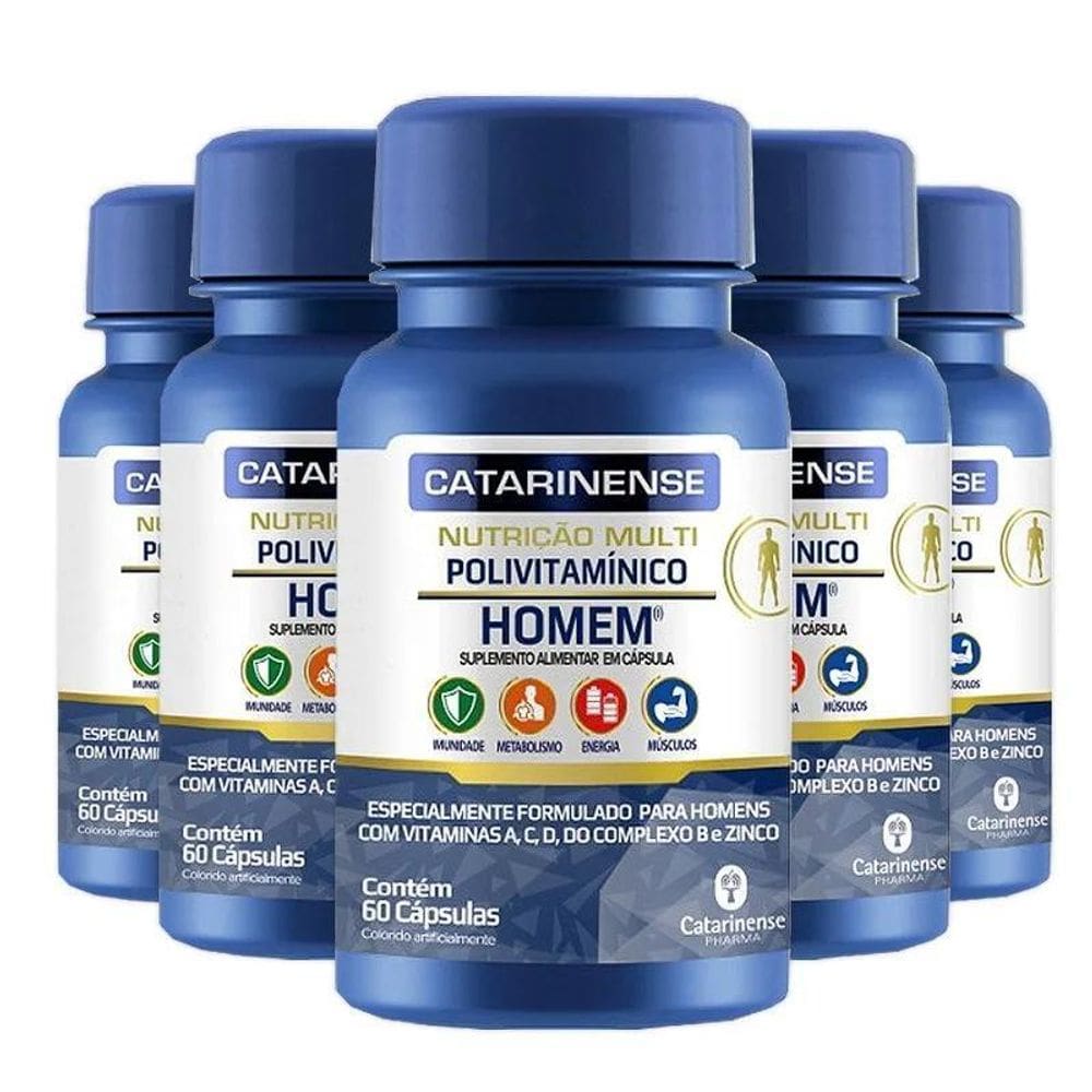 Kit 5 Polivitamínico Homem Catarinense 60 Cápsulas