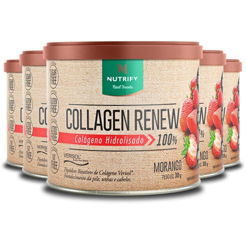 Kit 5 Colágeno Renew Hidrolisado Morango Nutrify 300G