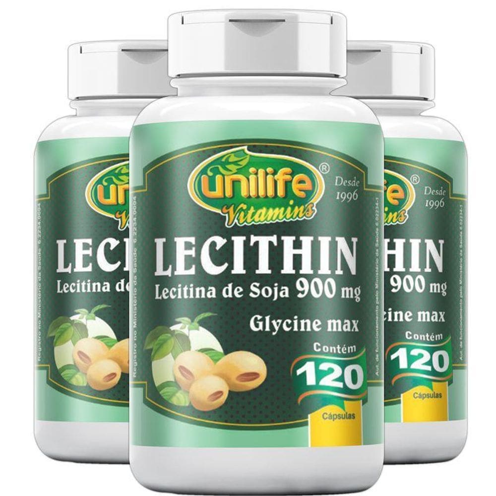 Kit 3 Lecitina De Soja 900Mg Unilife 120 Cápsulas