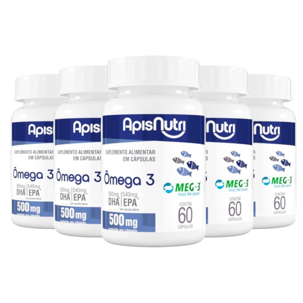 Kit 5 Ômega 3 Epa Dha Meg-3 Apisnutri 60 Cápsulas