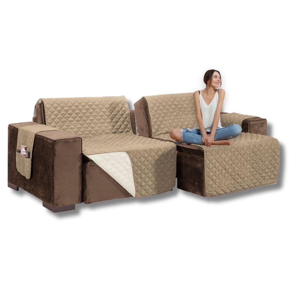 Capa De Sofá Retrátil 2,40M Dupla Face Matelada Com Bolsos