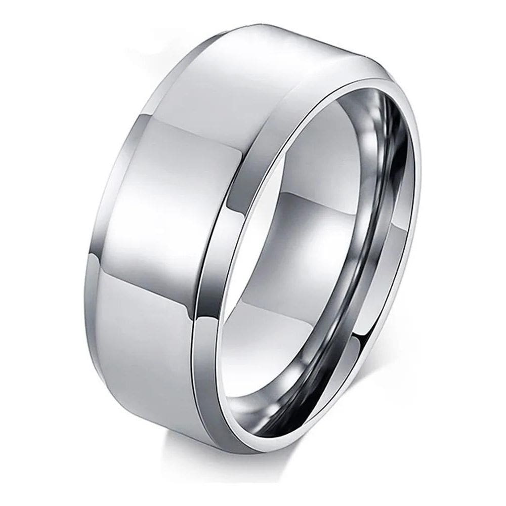 2X Anel Masculino Feminino Liso Grosso Aço Inox Prata 8Mm