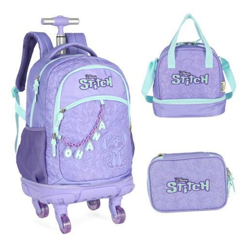 Kit Mochila Rodinhas 360 Porta Notebook Stitch Disney Ohana