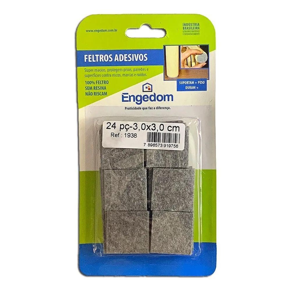 2X Feltro Adesivo Para Pés Cadeira / Sofá Quadrado 24 Unid