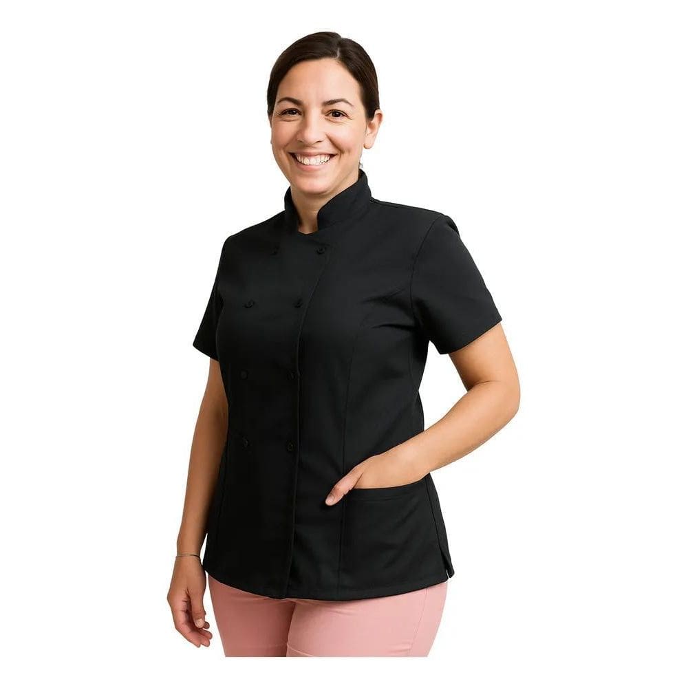 2X Roupa Dolmã Chef Cozinha Feminina Manga Curta Tecido Oxfo