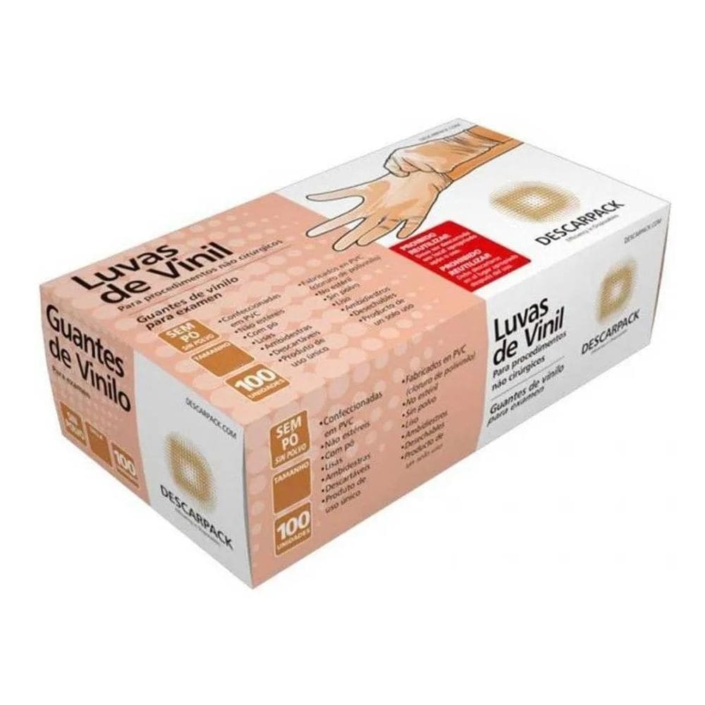 Luva De Vinil Descartável Sem Pó G - Descarpack Com 100 Unid