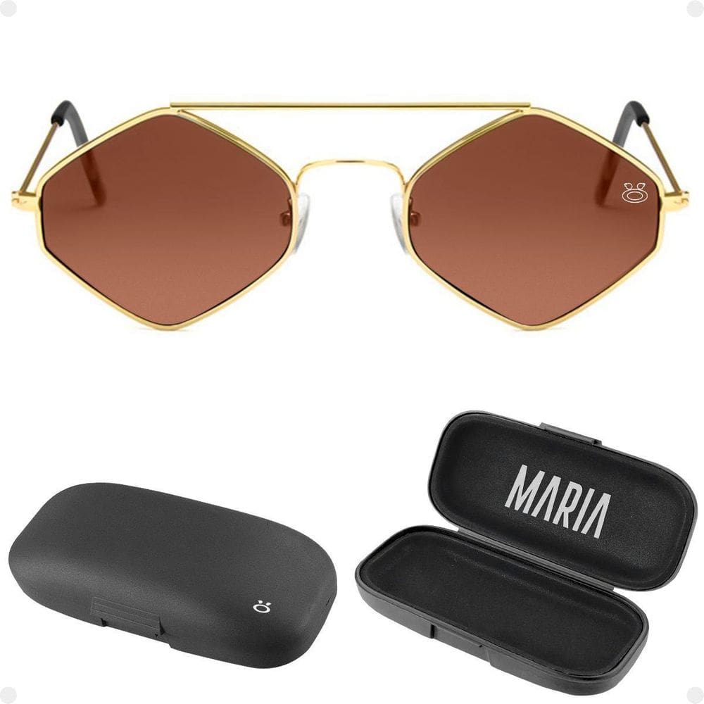 Oculos Sol Feminino Proteção Uv Marrom Metal Losango + Case