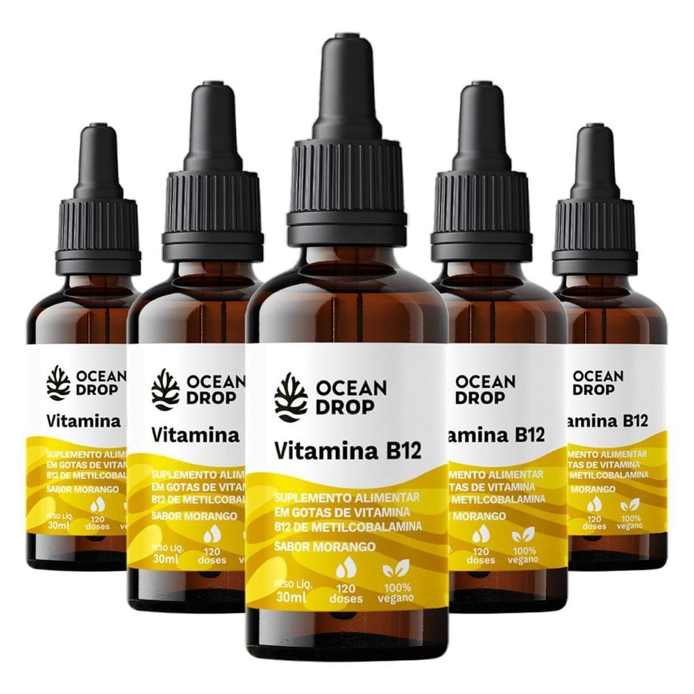 Kit 5 Vitamina B12 Em Gotas Ocean Drop 30Ml Sabor Morango