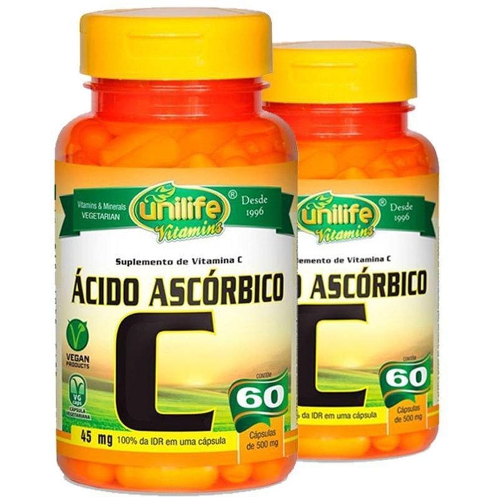 Kit 2 Vitamina C Ácido Ascórbico 60 Cápsulas Unilife