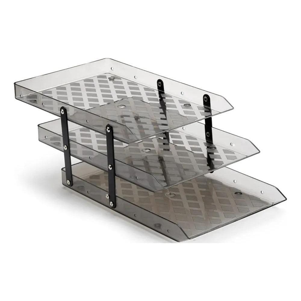 2X Organizador De Papel Material De Mesa Tripla Movel Fume W