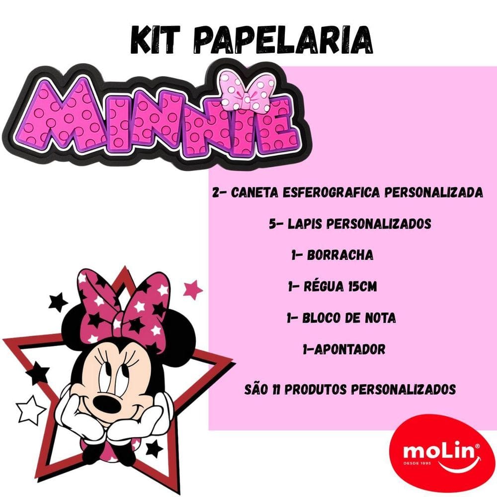 Kit Papelaria Minnie Molin 11 Itens Personalizados Disney