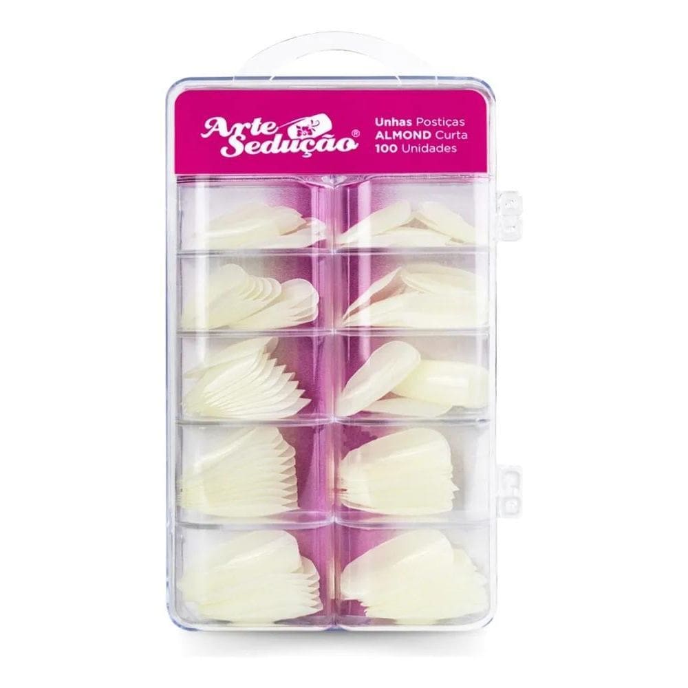 2X Unhas Postiças Almond Amendoada Curta, 100 Und, Arte Sedu