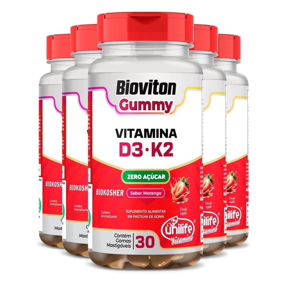 Gummy Vitamina D3 + K2 Morango Unilife 30 Gomas 5 Unidades
