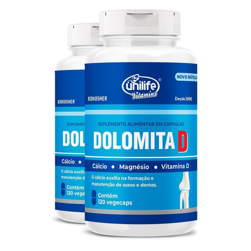 Kit 2 Dolomita Com Vitamina D Unilife 120 Cápsulas