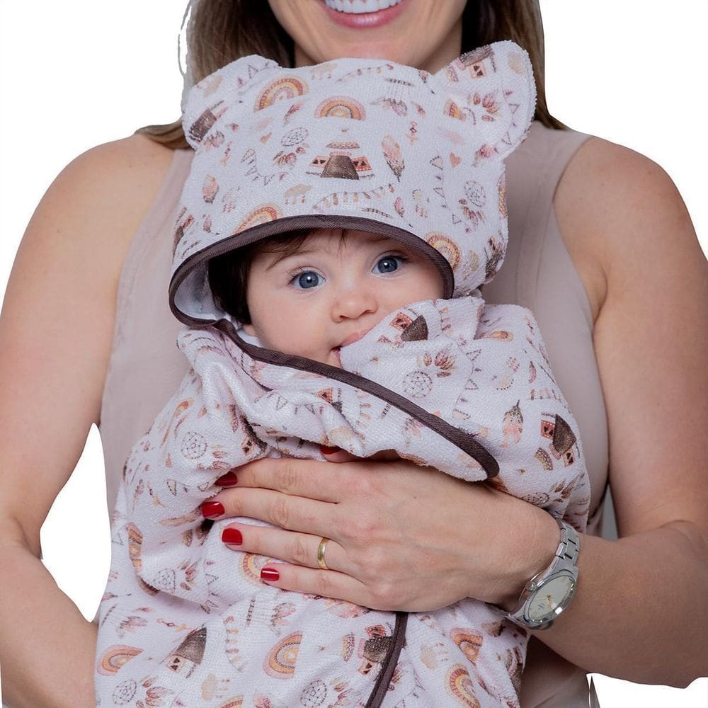 Toalha Fralda De Banho Com Capuz Bebê Infantil 80Cm X 70Cm