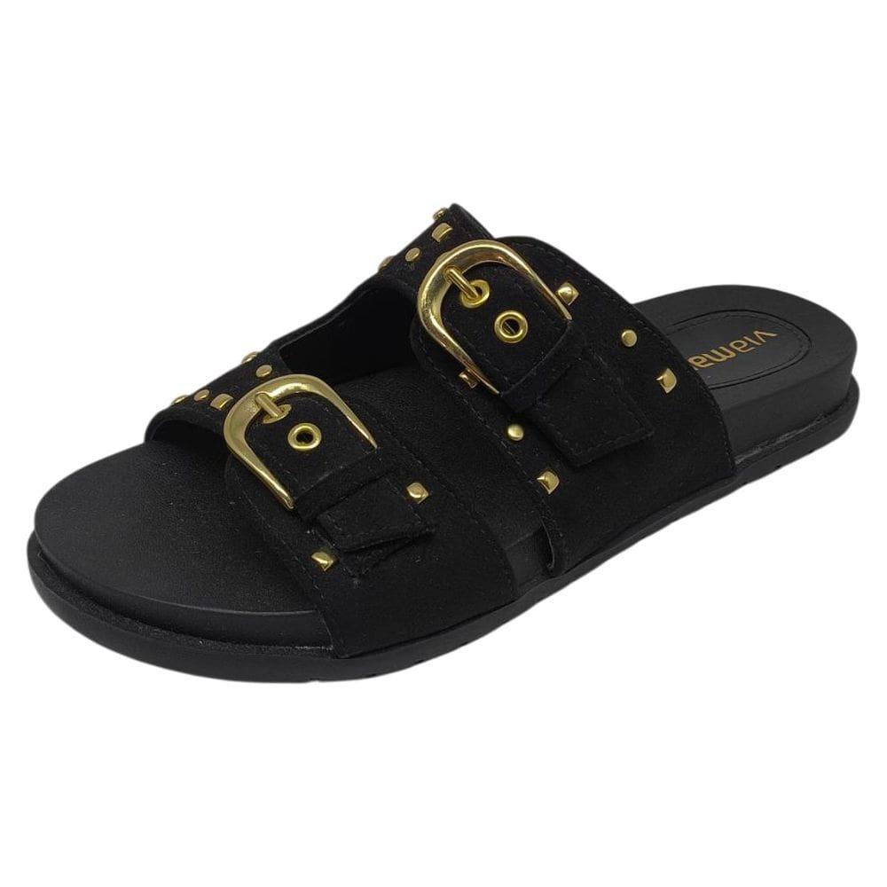 Sandália Papete Feminina Casual Tachas Metalizadas Via Marte