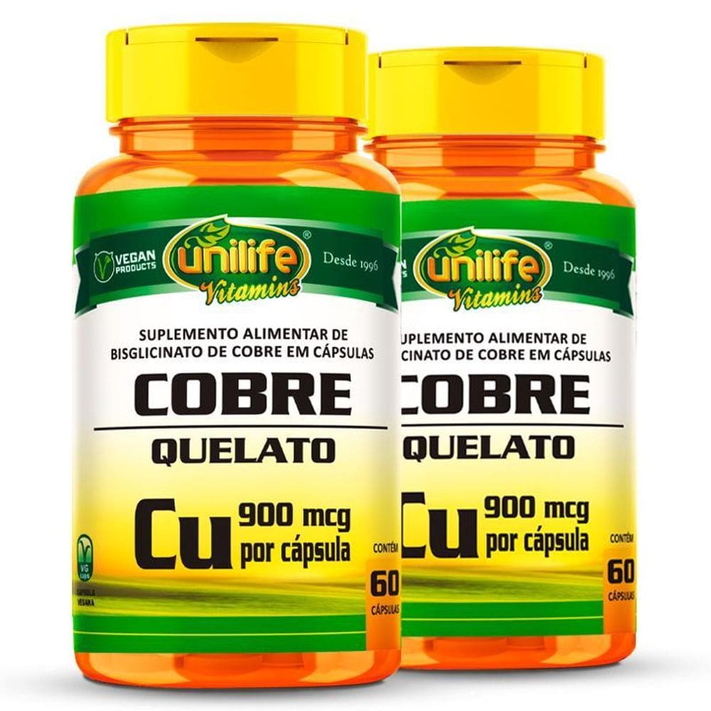 Kit 2 Cobre Quelato Unilife 60 Cápsulas
