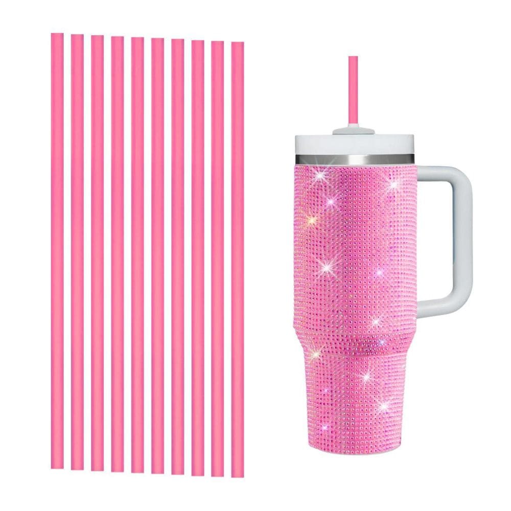 10 Canudo Reutilizavel Compativel Para Copo Com Strass 31Cm