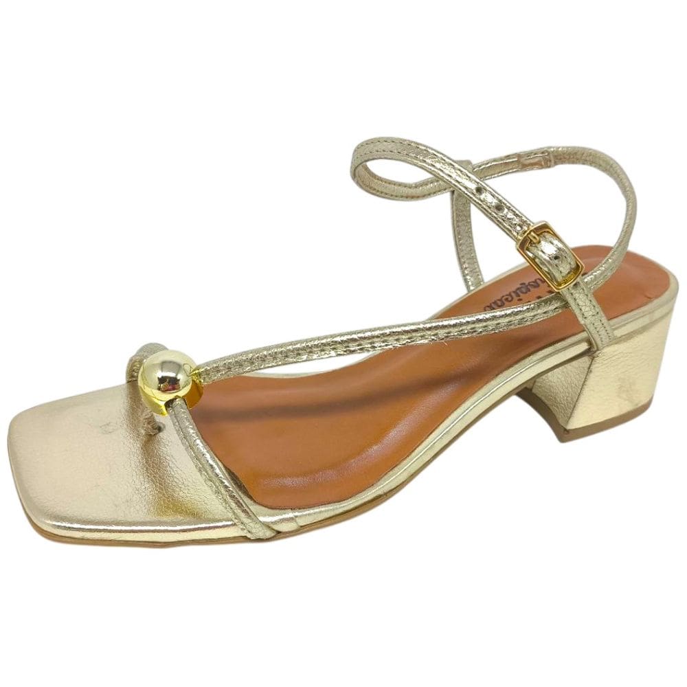 Sandália Feminina Couro Salto Bloco Estilo Elegante Bottero