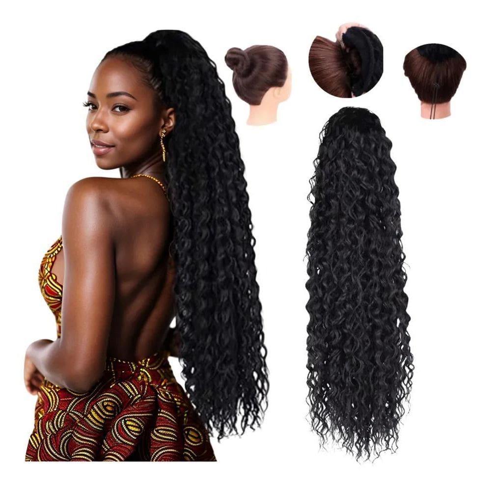 2X Cabelo Aplique Rabo De Cavalo Cacheado Semelhante Ao Natu