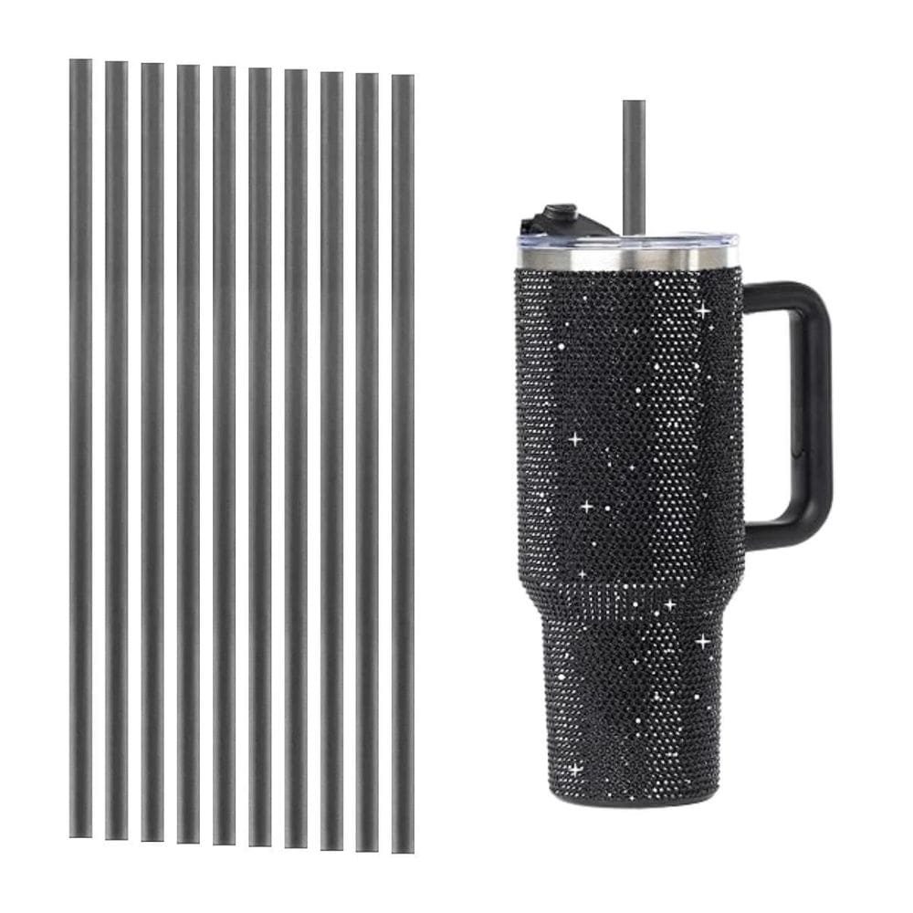 10 Canudo Reutilizavel Compativel Para Copo Com Strass 31Cm