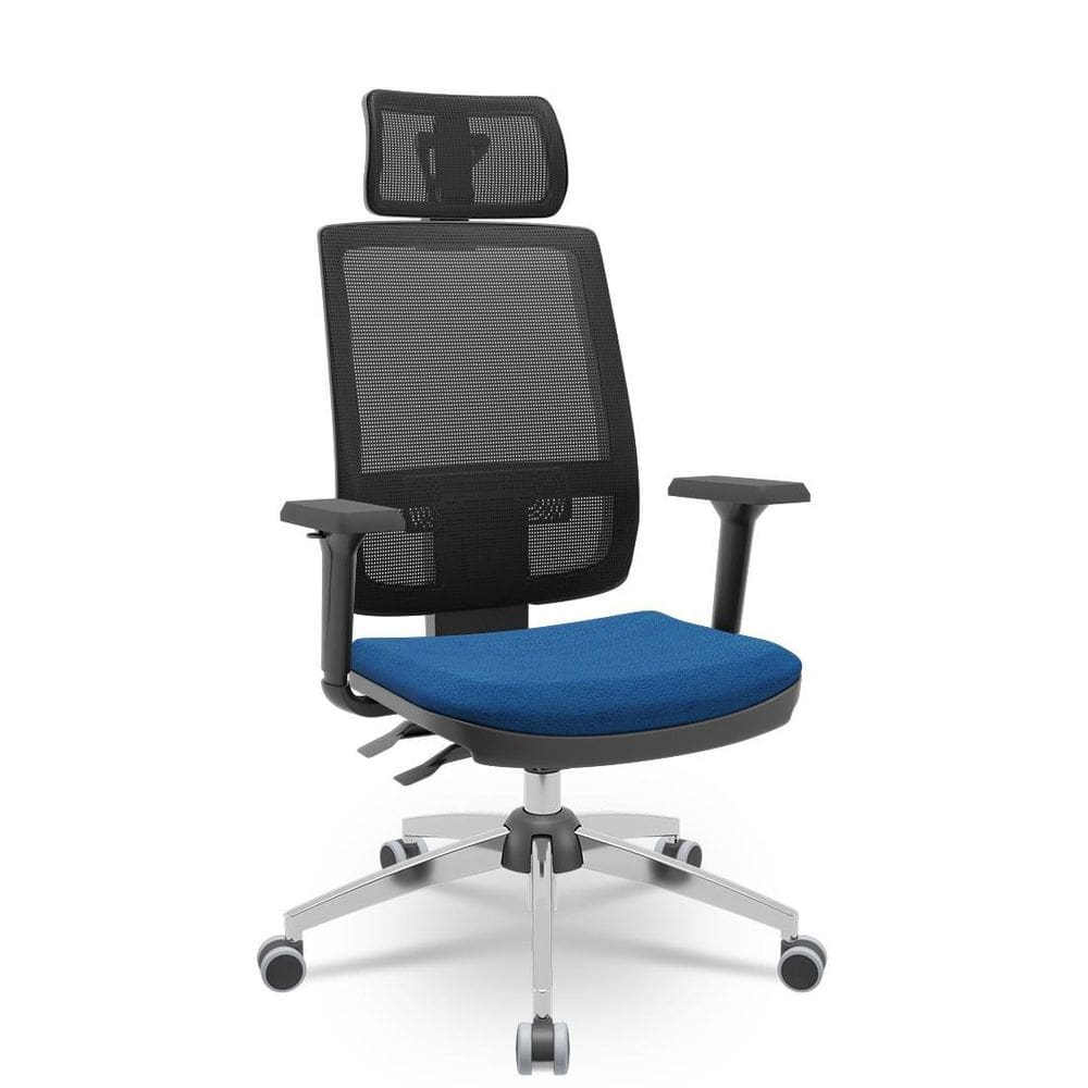 Cadeira Brizza Tela 3D Backplax Cromada Com Apoio Poli Azul