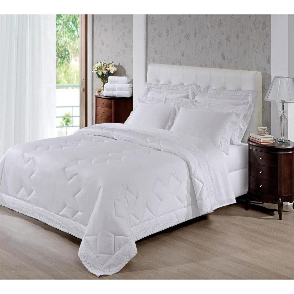 Lencol King 300 Fios Renda Bouton 4 Peças Branco