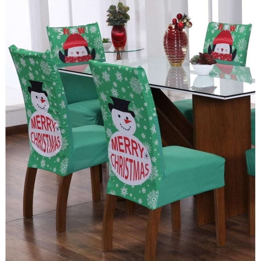 Kit 6 Capa De Cadeira Natal Ano Novo Malha Gel Com Elástico